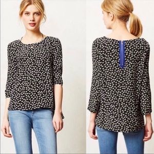 Anthropologie Maeve Linosa Silk Top Heart Print L
